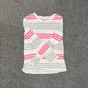 Girls' Long Sleeve Striped Tee in White, Pink & Gray